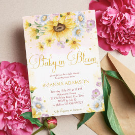 野生のデイジーひまわりベビーで開花の赤ちゃんシャワー 招待状