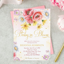 野生のデイジーポピーベビー開花の赤ちゃんシャワーテンプラット 招待状