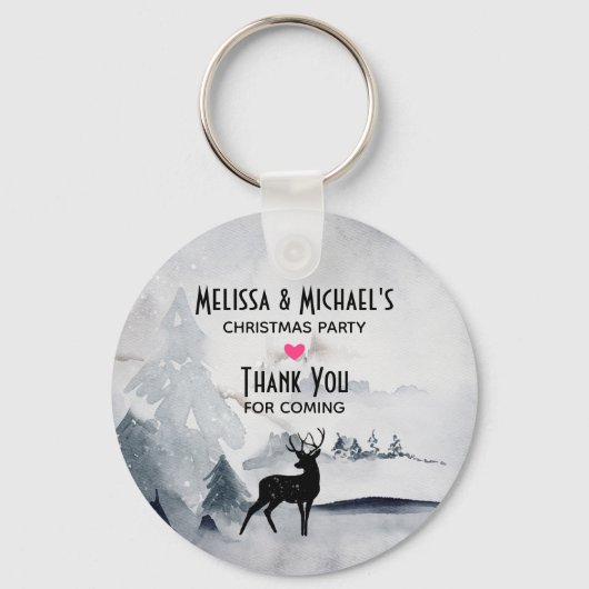 野生のトナカイ グレー・ウォーターカラー クリスマス キーホルダー (正面)