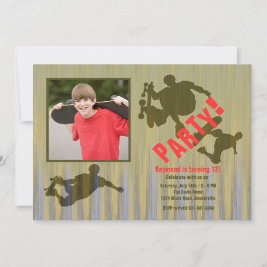 野生のトリックの写真のスケートボードの招待状 招待状 (正面)