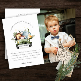 野生のトロピカルジャングルの動物たちと一緒に車で誕生日の写真を サンキューカード