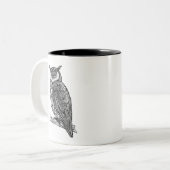 野生のトーテムの動物のフクロウの落書き ツートーンマグカップ (正面左)