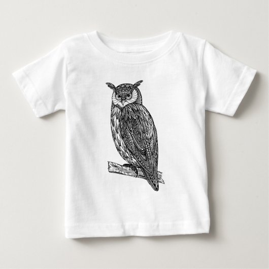 野生のトーテムの動物のフクロウの落書き ベビーTシャツ (正面)