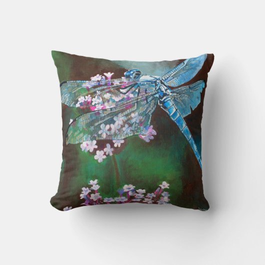 野生のニンニクで休む青いトンボ クッション (正面)