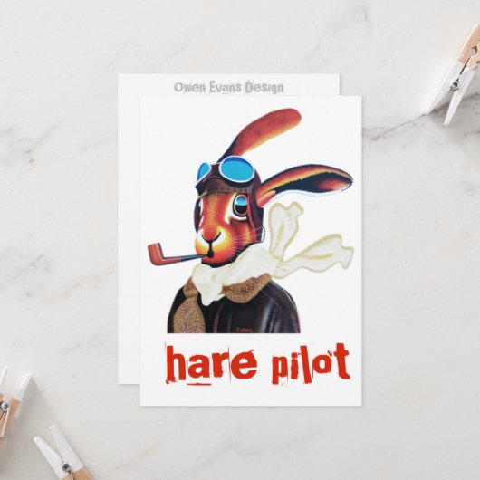 野生のノウサギはパイロットのユニフォーム(ノウサギのパイロット)で服を着ました カード (正面/裏面インサイチュ)