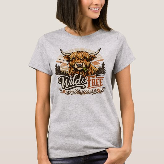 野生のハイランドカウ ヴィンテージ ウエスタン カントリー Tシャツ (正面)