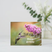 野生のハチドリの花の写真の誕生日 ポストカード (スタンド正面)