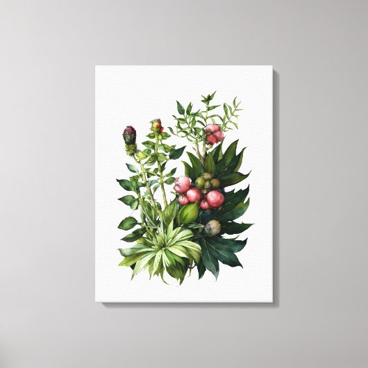 野生のハーブと花の水の色のキャンバスアート キャンバスプリント (正面)