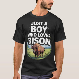 野生のバイソン好きな少年や男性のためのクールなデザイン Tシャツ