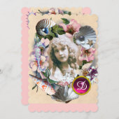 野生のバラとシーシェルスウィート16写真テンプレート 招待状 (正面/裏面)