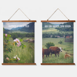 野生のバラと牛の田舎の風景 吊り下げ型タペストリー