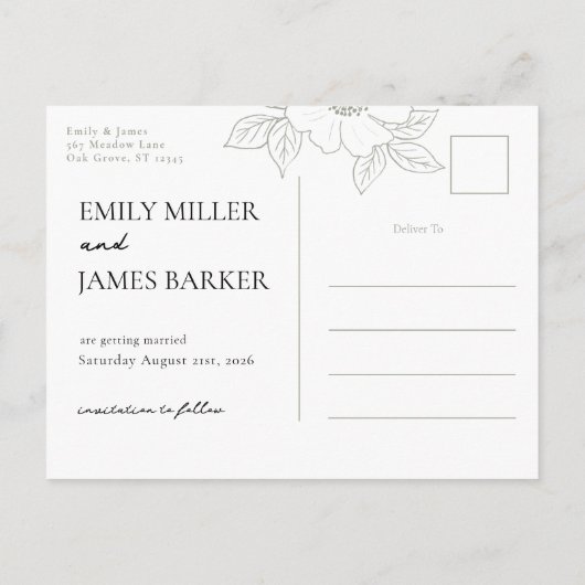 野生のバラのシンプルSageに日付を保存 ポストカード (裏面)