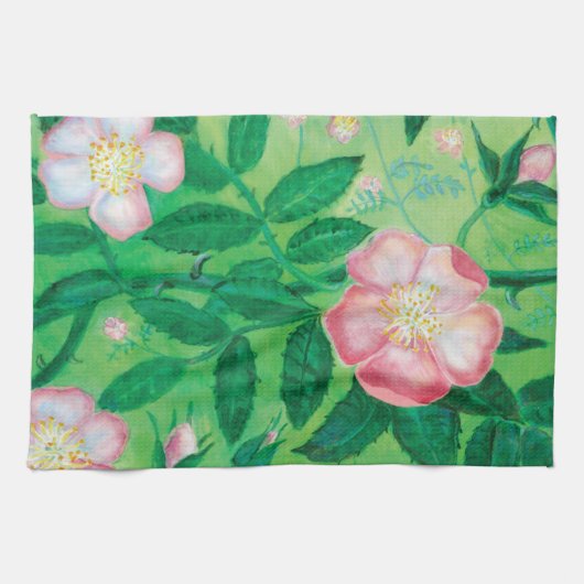野生のバラの花 キッチンタオル (横)