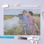 野生のバラを持つ川の母と子 薄葉紙 (クラフト)