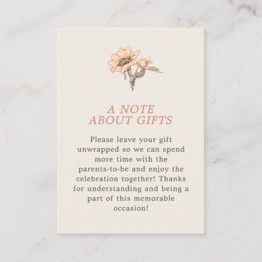 野生のバラエレガントギフト登録ベビーシャワー エンクロージャーカード (裏面)