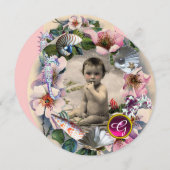 野生のバラ、シーシェルベイビーシャワー写真テンプレート 招待状 (正面/裏面)