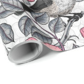 野生のバラ、ピンクとグレーの《鳥》アメリカゴガラ ラッピングペーパー (ロールコーナー)