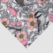 野生のバラ、ピンクとグレーの《鳥》アメリカゴガラ 薄葉紙 (詳細)