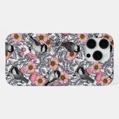 野生のバラ、ピンクとグレーの《鳥》アメリカゴガラ iPhoneケース (裏面横)
