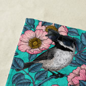 野生のバラ、ピンクと青の《鳥》アメリカゴガラ ビーチタオル (インサイチュ)