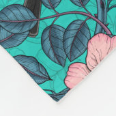 野生のバラ、ピンクと青の《鳥》アメリカゴガラ フリースブランケット (角)