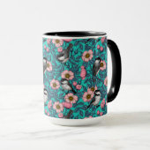 野生のバラ、ピンクと青の《鳥》アメリカゴガラ マグカップ (正面右)