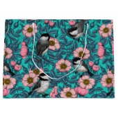 野生のバラ、ピンクと青の《鳥》アメリカゴガラ ラージペーパーバッグ (正面)