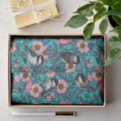 野生のバラ、ピンクと青の《鳥》アメリカゴガラ 薄葉紙 (ギフト)