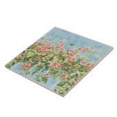 野生のバラ、離れ緑のの飛んでいる、青い空の鳥 タイル (側面)