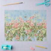 野生のバラ、離れ緑のの飛んでいる、青い空の鳥 薄葉紙 (クラフト)