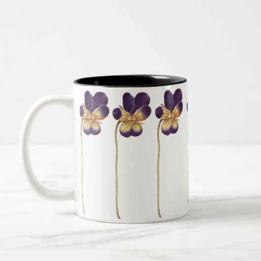 野生のパンジーの花手描き ツートーンマグカップ (左)