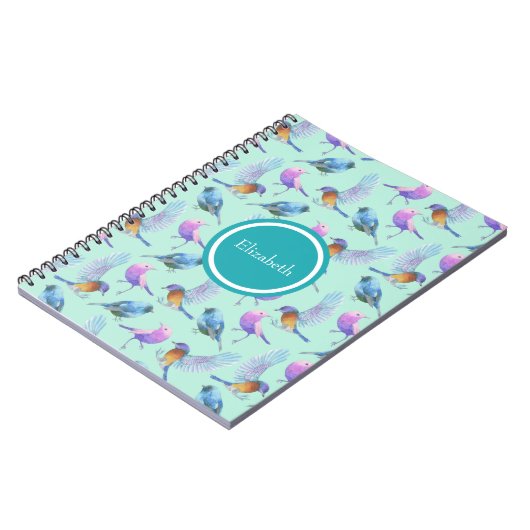 野生のパーソナライズされたエキゾチックな鳥の水の色のパターン ノートブック (左側)