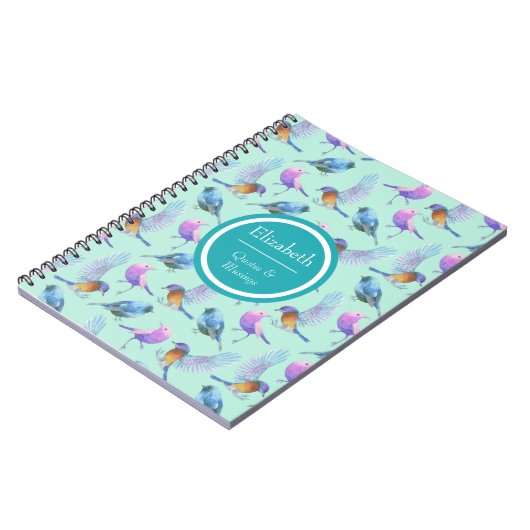 野生のパーソナライズされたエキゾチックな鳥の水の色のパターン ノートブック (左側)