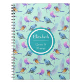 野生のパーソナライズされたエキゾチックな鳥の水の色のパターン ノートブック (正面)