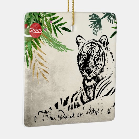 野生のパーソナライズされた虎とヤシがクリスマスに向かう セラミックオーナメント (右)