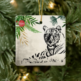 野生のパーソナライズされた虎とヤシがクリスマスに向かう セラミックオーナメント
