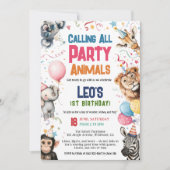 野生のパーティーすべての動物を呼び出す1stバースデーサファリ 招待状 (正面)