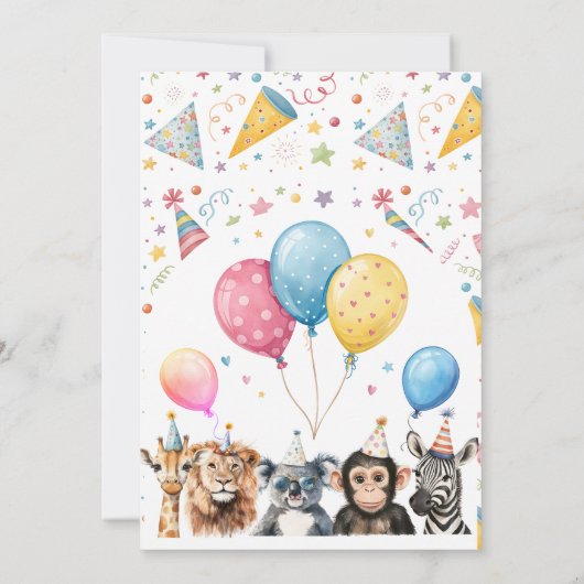 野生のパーティーすべての動物を呼び出す1stバースデーサファリ 招待状 (裏面)