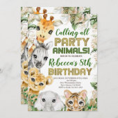 野生のパーティー動物誕生日、任意の年齢、サファリ 招待状 (正面/裏面)