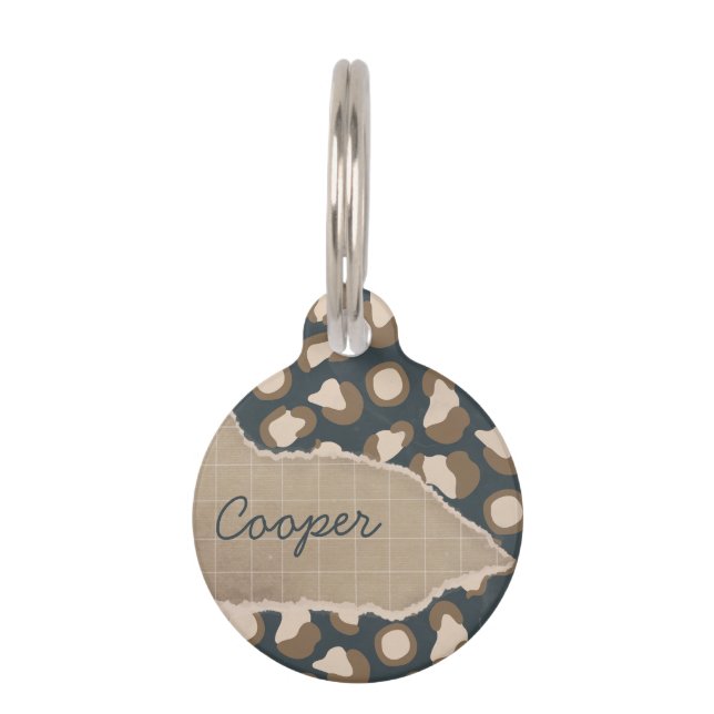 野生のヒゲ：ヴィンテージのヒョウインスパイア ペット　ネームタグ (正面)