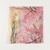 野生のヒマラヤさくらんぼ:水彩風景。 タペストリー (正面(横))