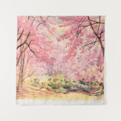 野生のヒマラヤさくらんぼ:水彩風景。 タペストリー (正面)