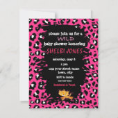 野生のヒョウのショッキングピンクのベビーシャワー招待状! 招待状 (裏面)