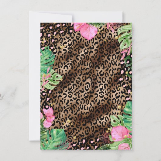 野生のヒョウのプリントをトロピカルに 招待状 (裏面)