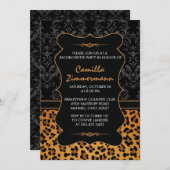 野生のヒョウ及び空想のダマスク織のバチェロレッテ 招待状 (正面/裏面)