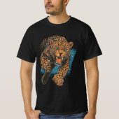 野生のヒョウ ビッグキャット 野生動物 アート 動物 Tシャツ (正面)