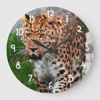 野生のヒョウ ラージ壁時計