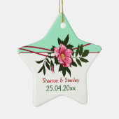 野生のピンクのバラ結婚のフローラのミント緑の記念 セラミックオーナメント (右)