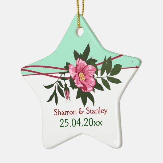 野生のピンクのバラ結婚のフローラのミント緑の記念 セラミックオーナメント (左)