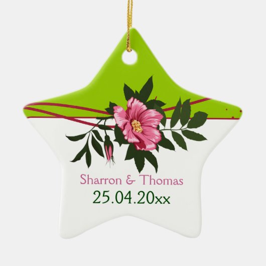 野生のピンクのバラ結婚のフローラのミント緑の記念 セラミックオーナメント (正面)